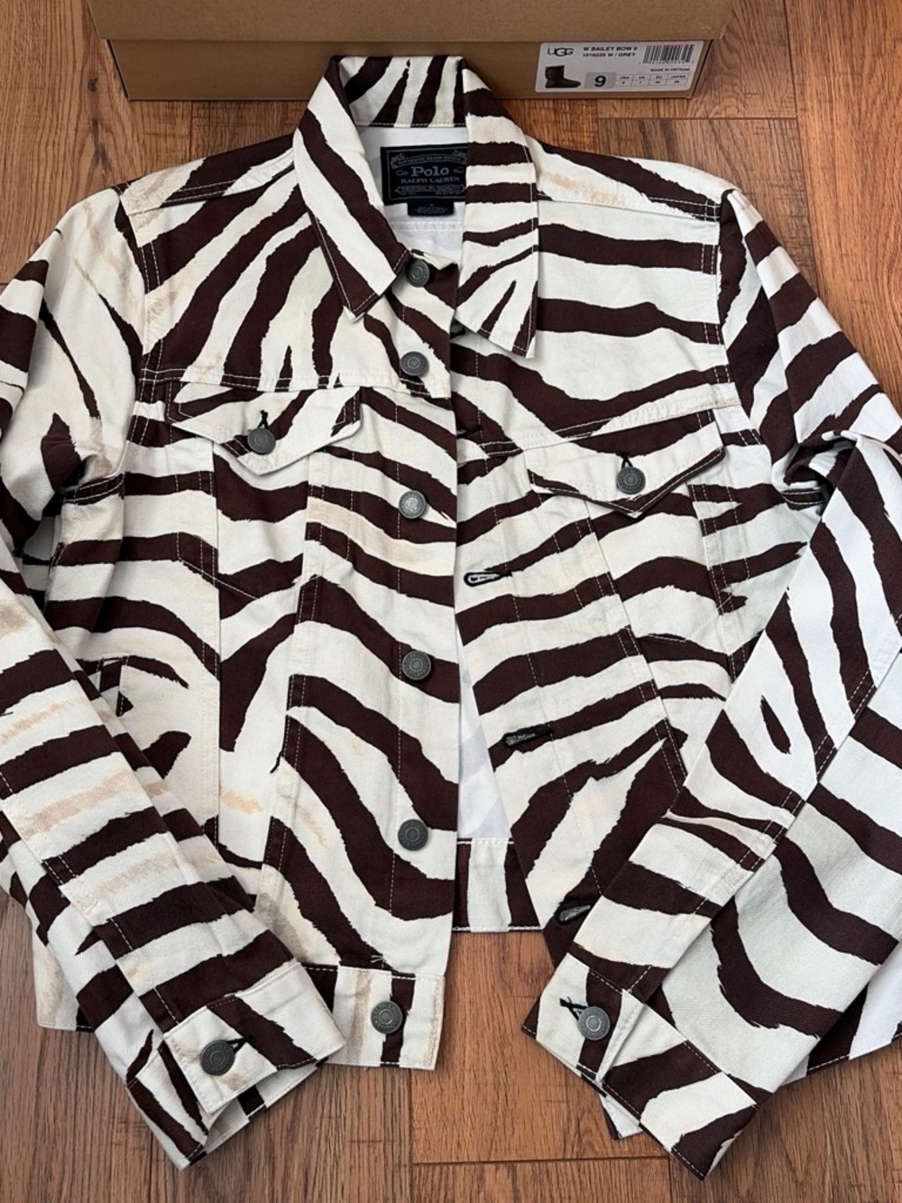 Ralph Lauren Brown & White Zebra-Print Cotton Jean Jacket